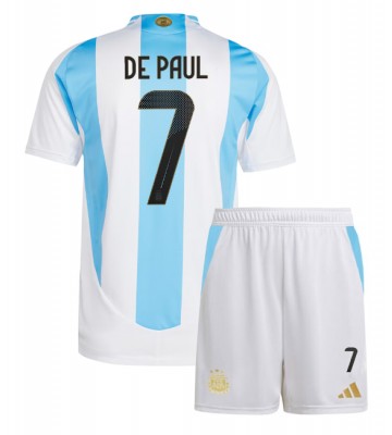 Argentina Rodrigo De Paul #7 Hemmaställ Barn Copa America 2024 Kortärmad (+ Korta byxor)